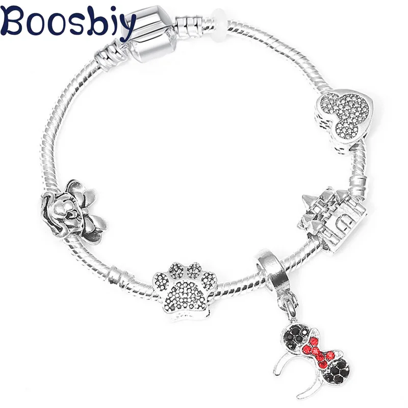 Boosbiy Высокое качество европейский стиль Микки шарм браслеты и браслет модные оригинальные DIY красный Минни бренд браслет для женщин