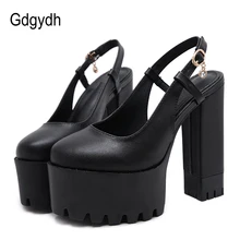 Женские босоножки на каблуке Gdgydh, черные кожаные туфли на ремешке с открытым мыском и пяткой, на толстом каблуке и платформе, с подвеской с горным хрусталем, на весну/осень