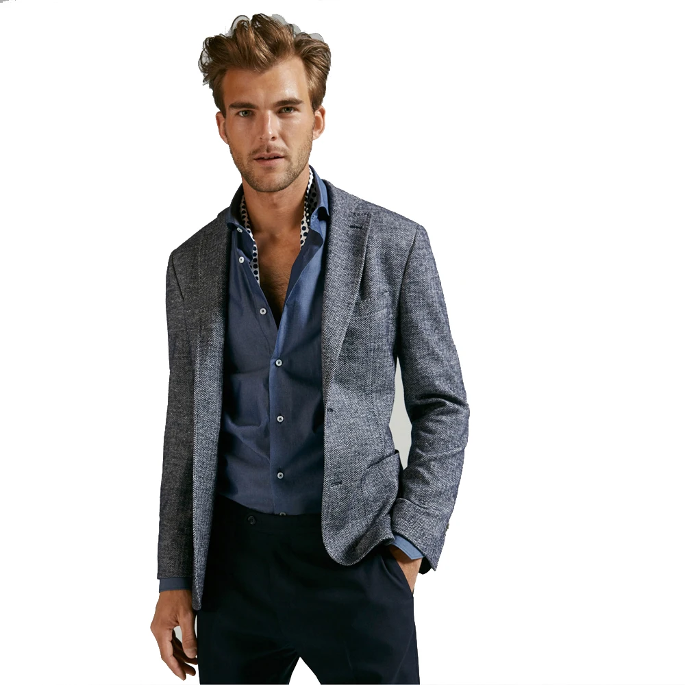 2017 fall winter pure wool men's grey herringbone casual jacket large