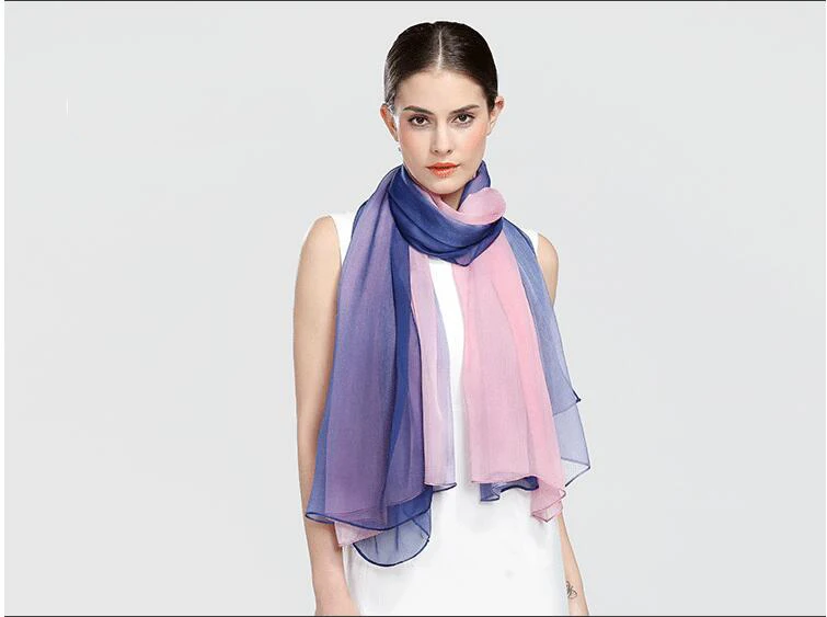 Женские новые модные шали шарфы градиентный цвет дизайн высокое качество Шелковый шарф для девушек летний шарф пашмины шелковые шарфы