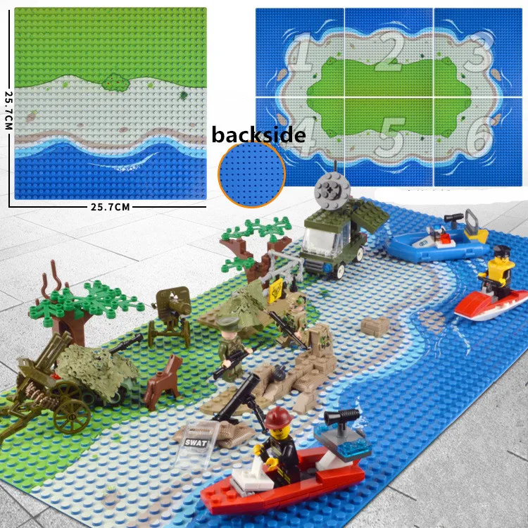 10x10 inch Island Baseplate Small blocks 16 32*32 dot 25x25cm Sea Beach building bricks base plate Figure Boy Toy DIY Board | Игрушки и