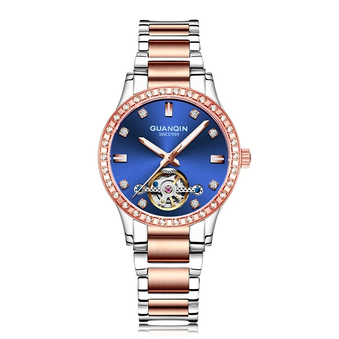 

GUANQIN Women Automatic Watch Diamond Case Luminous Hands Skeleton Mechanical Watches Fashion Female Dress Wristwaches