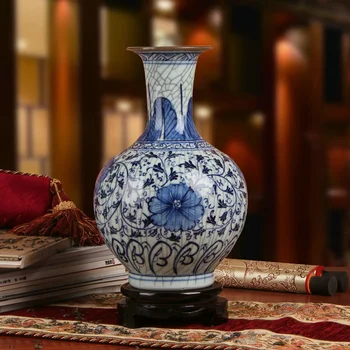 

Jingdezhen Ceramic Antique Blue And White Porcelain Official Kiln Crack Glaze Vase Modern Fashion Home Decoration porcelain vase