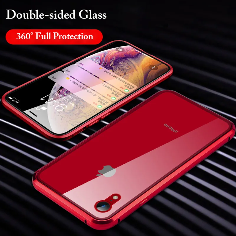 360 Full Magnetic Protective for iPhone XS MAX Case Clear Metal Bumper Front Back Glass Cover for iPhone XR 7 8Plus Flip Luxury