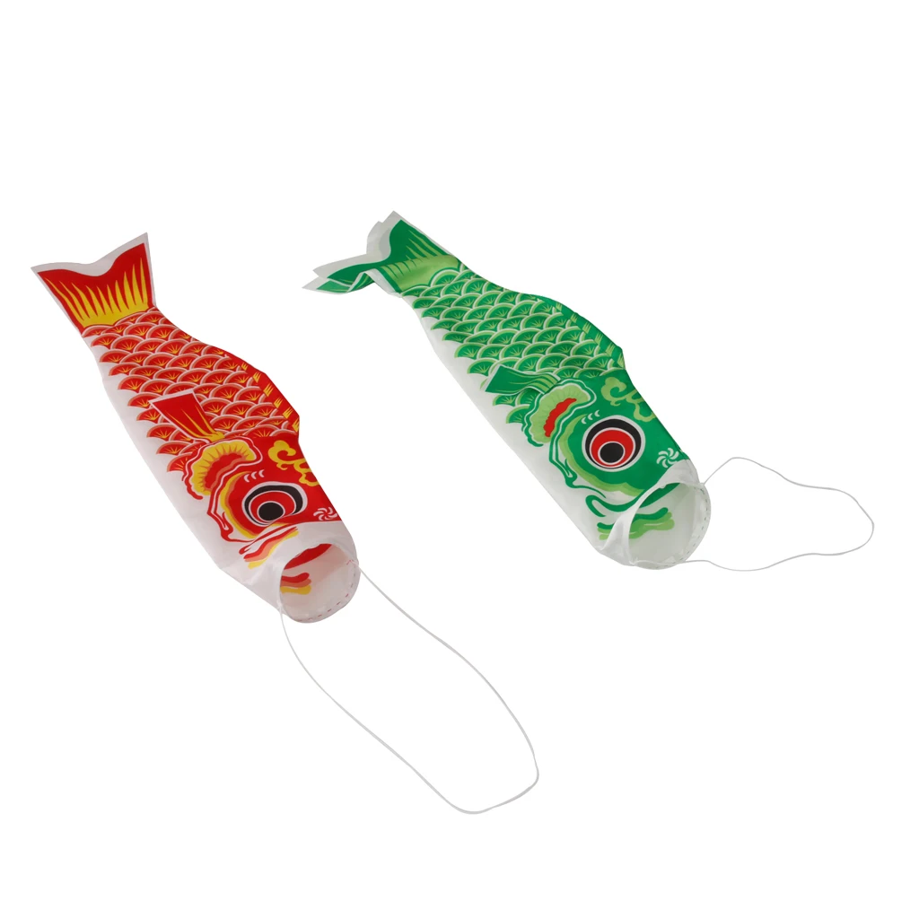 2Pieces/Set Japanese Windsock Carp Koinobori Koi Fish Windsock Fish Wind Streamer Wind Sock Fish Kite , 59-Inch, Red+Green