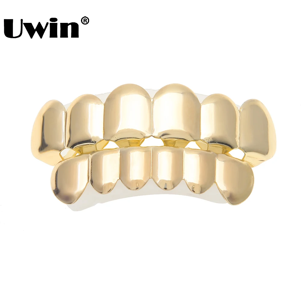 

New Fashion Gold Color Hip Hop Style Bling Dental Teeth Grills Top & Bottom Grills Set With Silicone Vampire Teeth Brace