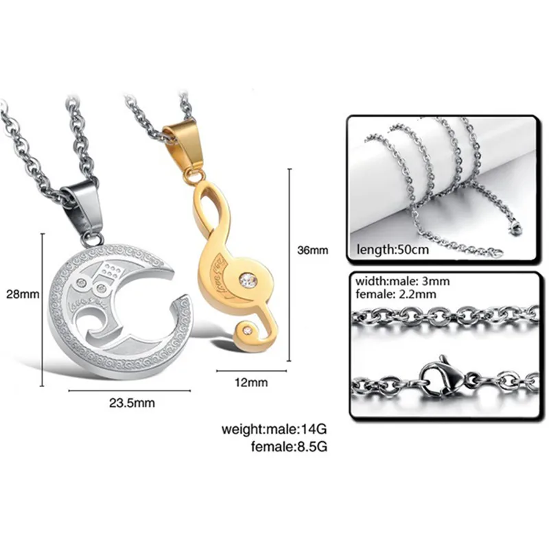 Ожерелье на День святого Валентина, набор ювелирных изделий для пар из нержавеющей стали 316l, подвеска-головоломка с музыкальной нотой, ожерелье с гравировкой на цепочке