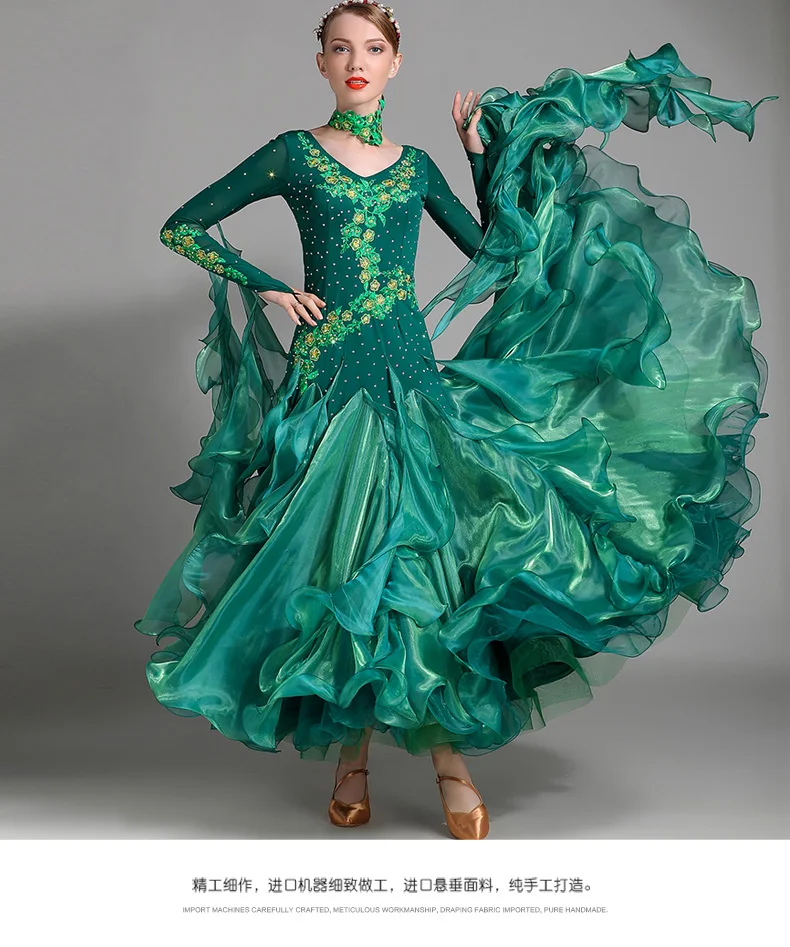 Зеленое красное платье для бальных танцев новейший дизайн женское современное платье для танго вальса/стандартный костюм для Бальных соревнований