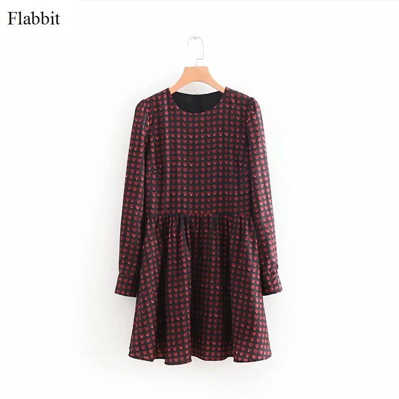 

Flabbit women vintage sweet hearts print siamese style mini dress ladies retro back zipper vestidos casual slim chic dress DS245