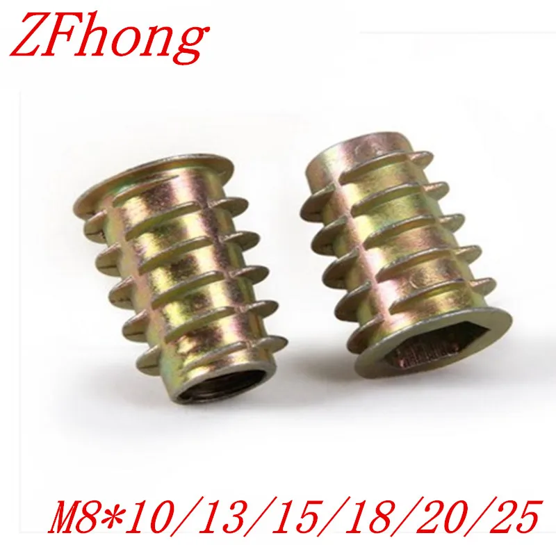 50Pcs M8*10/13/15/18/20/25 Furniture nut Zinc Alloy Wood Insert Nut