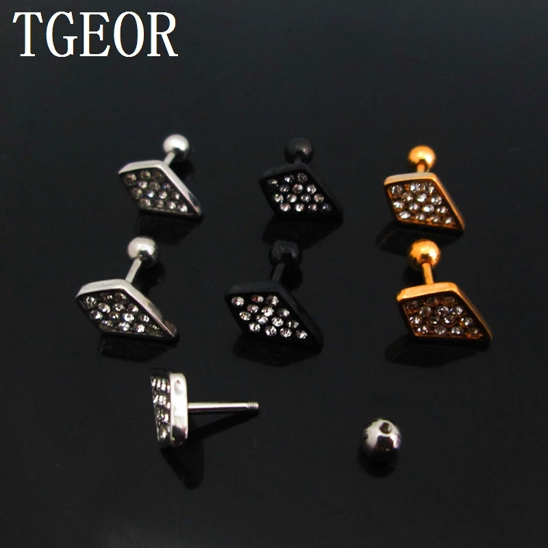 Charm titanium colors 1 pair 16g Stainless Steel multi gems rhombus ear