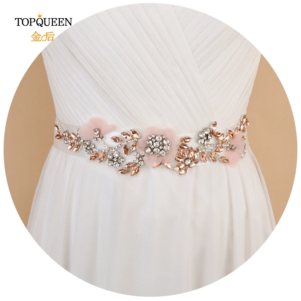 TOPQUEEN S419 R пояс с цветами и золотыми кристаллами свадебный стразы ленты для