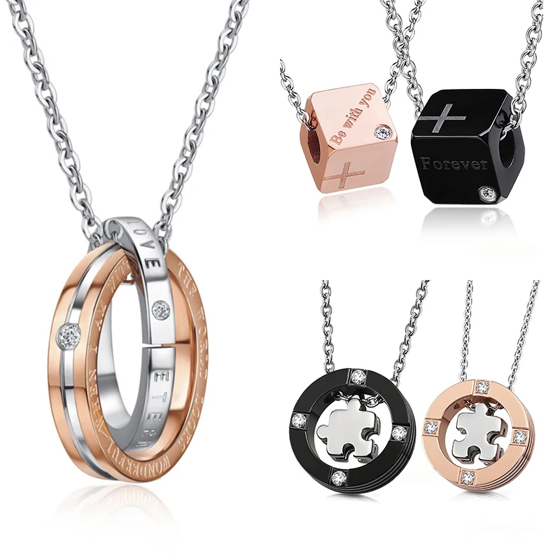 Fashion Couple Matching Pendant Necklace Men Women Titanium Steel Chain