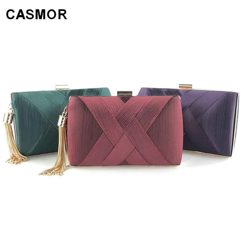 

CASMOR Silk Women Clutch Purse 2018 Brand Party Banquet Evening Bag For Ladies Business Chains Minaudiere Shoulder bag Handbag