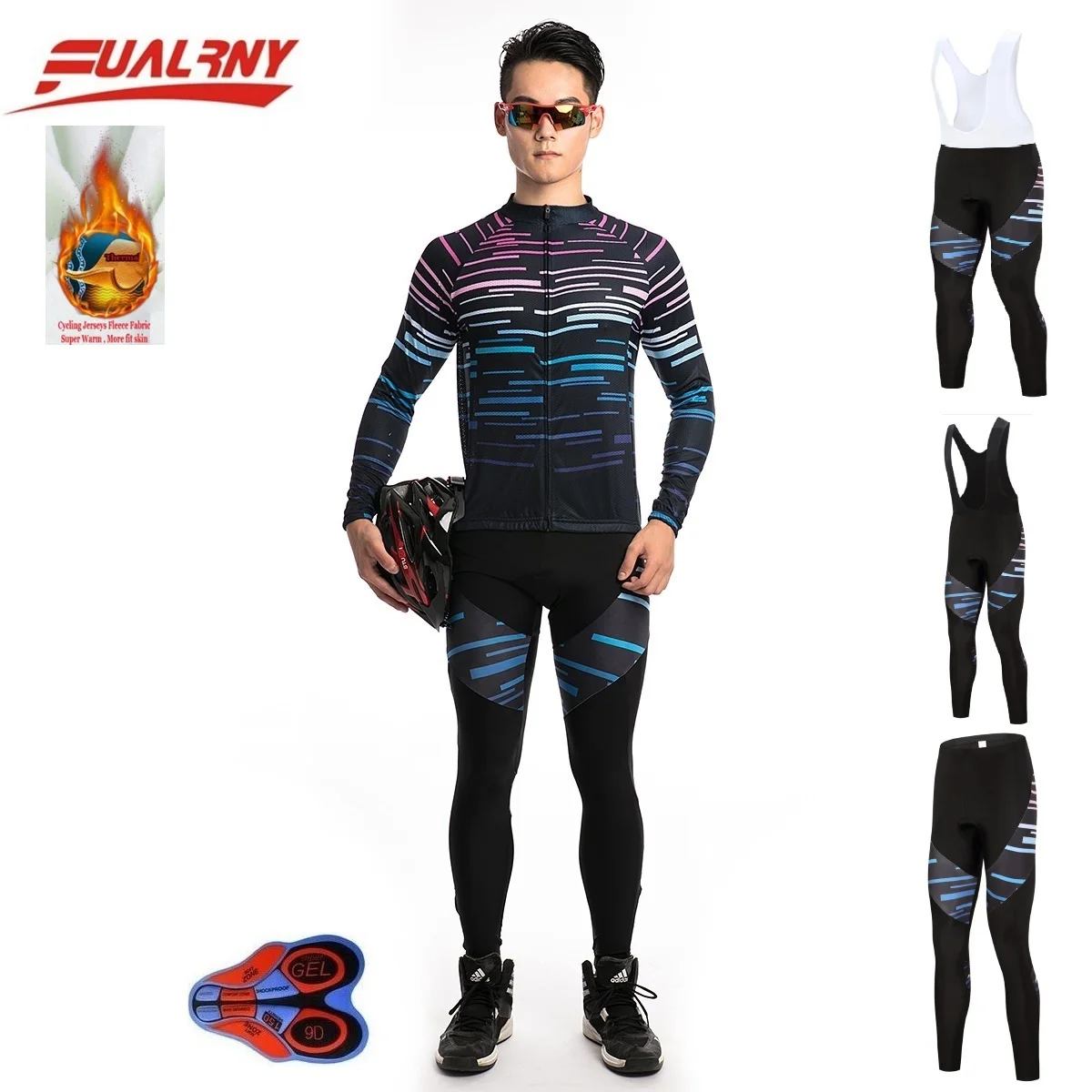 

2018 FUALRNY 9D NEW gel winter Thermal Fleece cycling jersey long sleeve men with pants cycling set mtb wear cycling mature Line