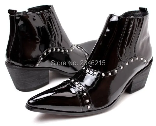 Новое поступление; ковбойские ботинки с острым носком на высоком каблуке в западном стиле; Мужская обувь из лакированной кожи в байкерском стиле в стиле панк
