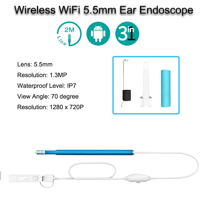 

Wifi Android IOS Endoscope Inspection Camera USB Ear Cleaning 720P IOS 1.3 MP 5.5mm Wireless Waterproof Diagnostic Tool