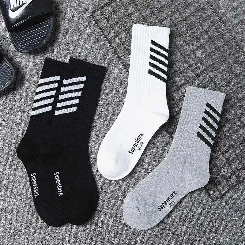 Мужские хлопковые носки Off White Black Streak повседневные осенние крутые линии