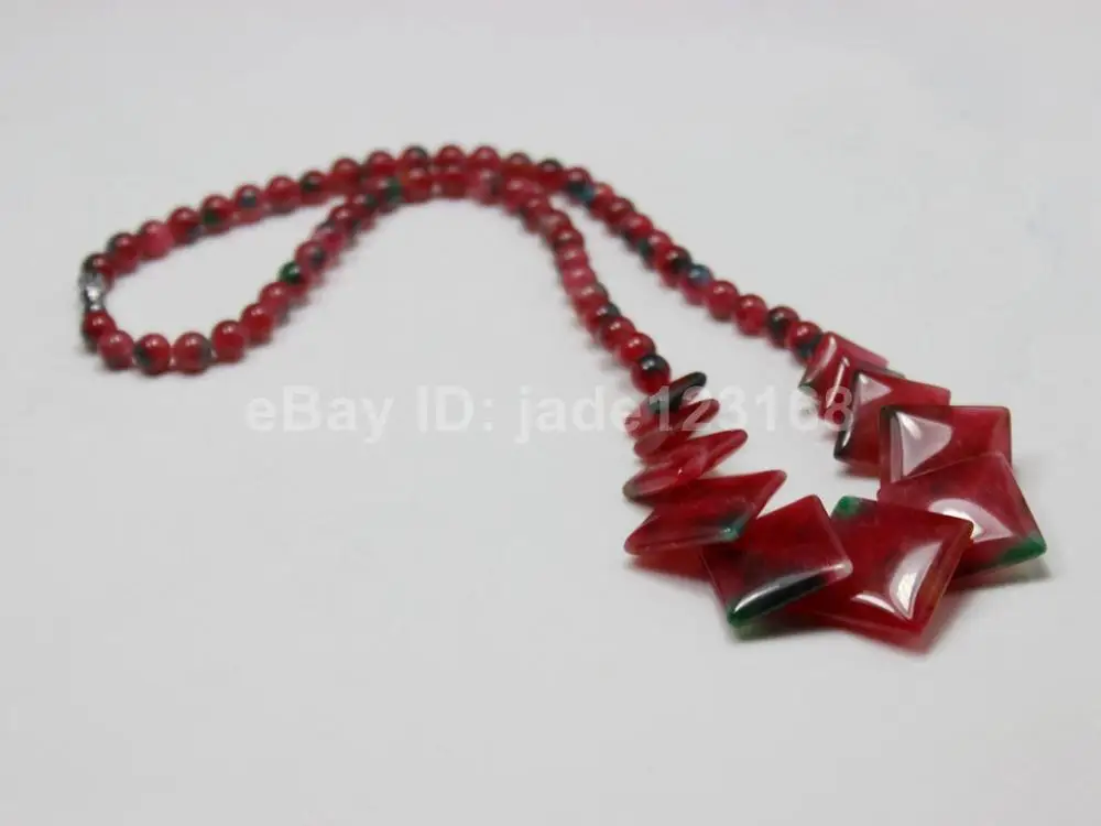 

18INCH NATURAL FASHION BEAUTIFUL CHINA EMERALD JADE GEMS RED PRISMATIC NECKLACE