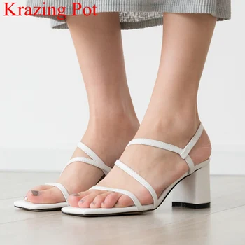 

superstar genuine leather peep toe slip on high heels women sandals gladiator concise elegant party office lady summer shoes L20