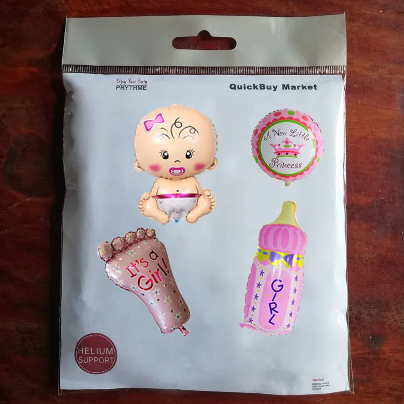 baby shower foil balloon set independant package -helium support-girl-3