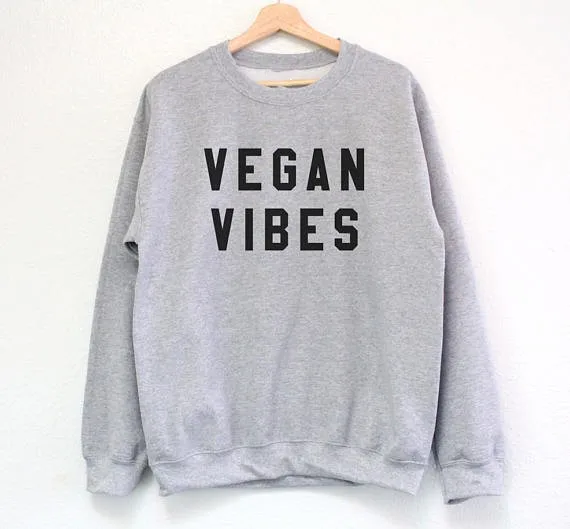 

Skuggnas Vegan Vibes Sweatshirt Gift for Vegans Long Sleeve Fashion Tumblr Casual Jumper High quality Grey Tops vegetarian Top