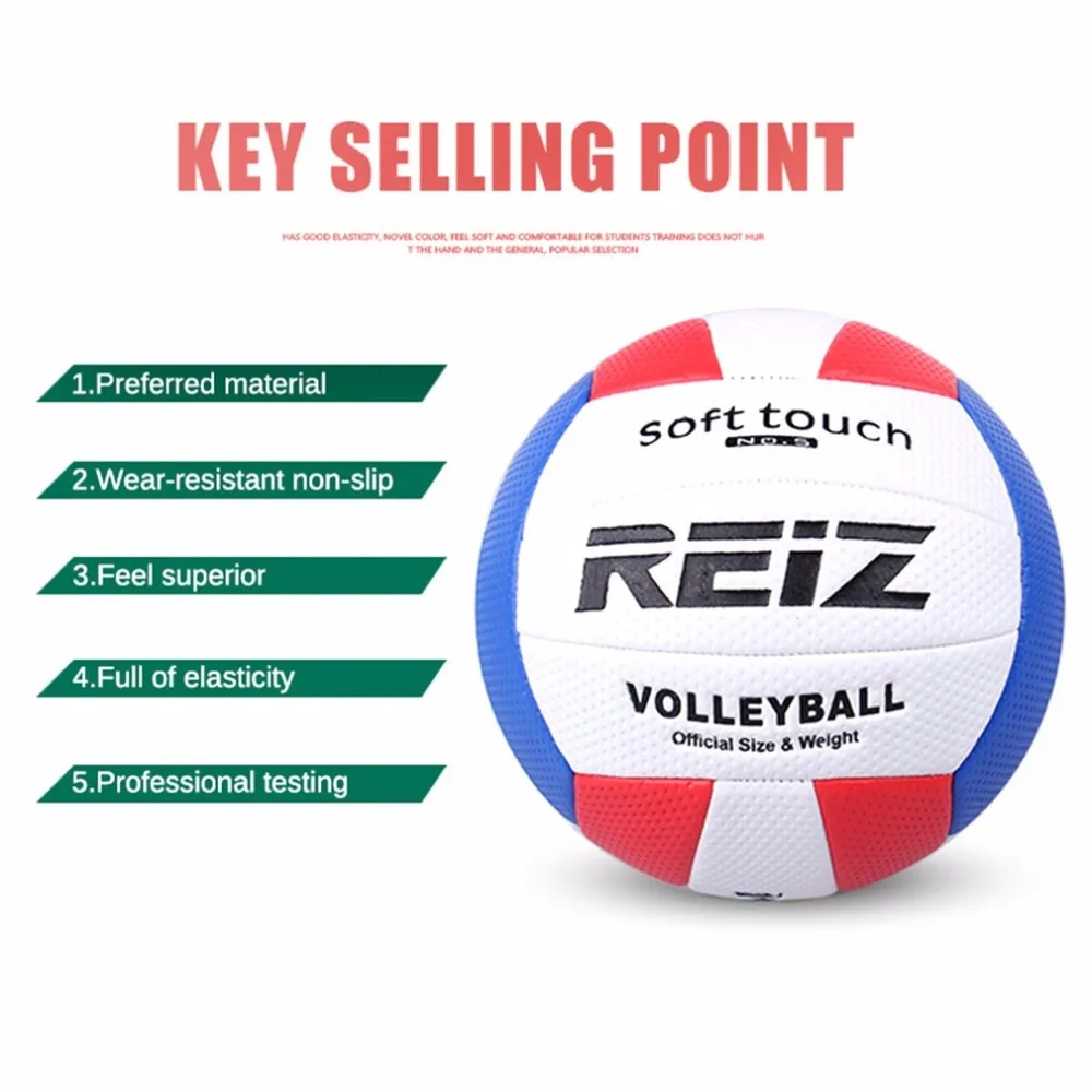 REIZ Soft Touch Volleyball Ball Training Competition Ball PU Leather Standard Size 5 Outdoor Indoor Volleyball Ball For Students