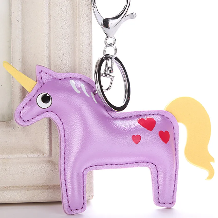 Unicorn Keychain Leather Cute Animal Horse Cartoon Llavero Unicornio Llaveros Mujer Women Car Key Chain Metal Keyring Bag Charm
