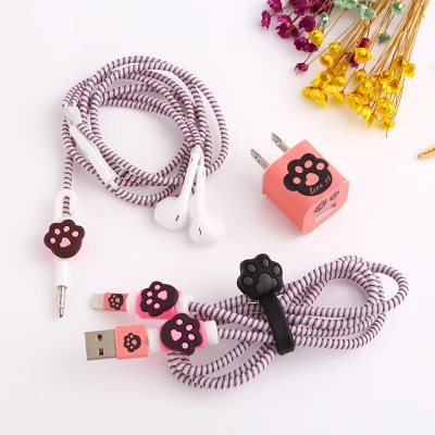 Хороший подарок милый мультяшный usb-кабель протектор для Наушников набор с кабелем Стикеры для намотки спиральный usb-шнур с зарядным устройством для iphone 5 6 6s 7 plus - Color: Paw