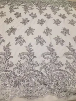 

Fashion silver french net lace fabric with glued glitter cheap lace african tulle lace fabric