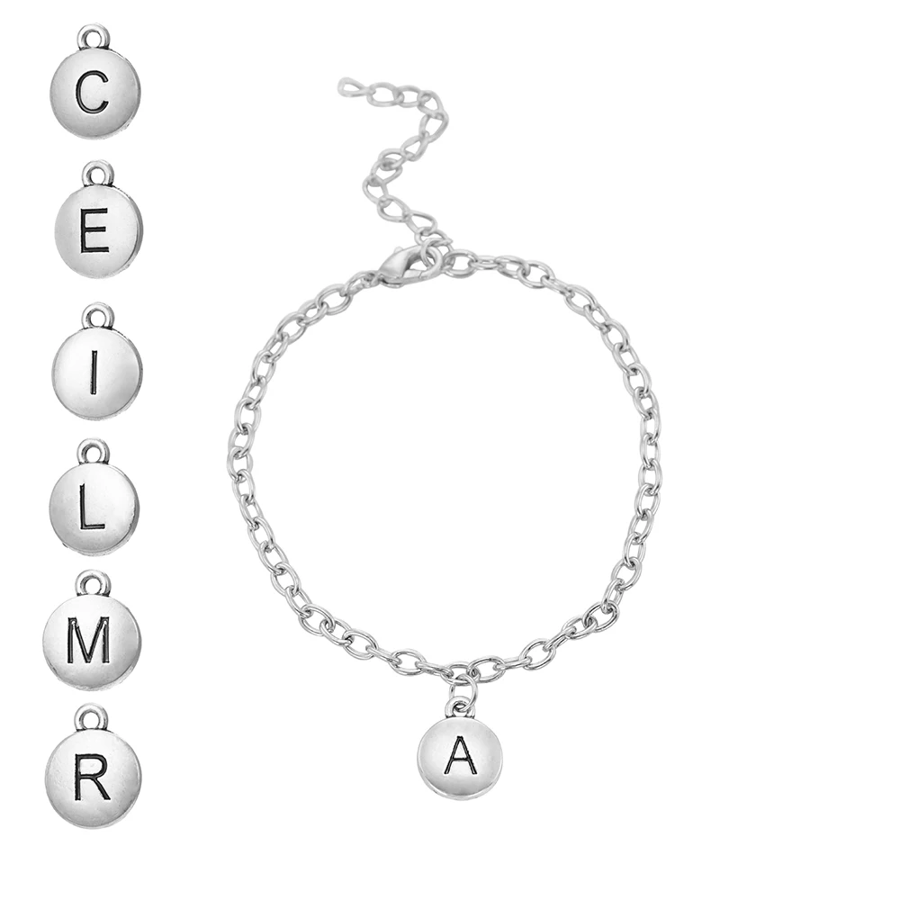 

Skyrim Simple Women Silver Charm Bracelet A C E I L M R Letter Metal Jewelry Link Chain Bracelets Gift for Friends 2019