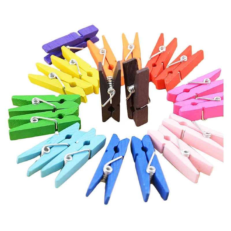 50 pieces Mini Colorful Wood Clip Clothes Clips Pegs for Photo Paper