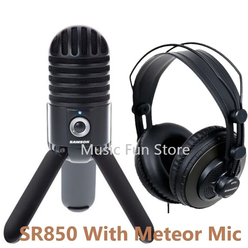 Samson Meteor Mic USB Студийный конденсаторный микрофон и наушники SR850 использование для компьютера домашняя студия или программное обеспечение распознавания голоса