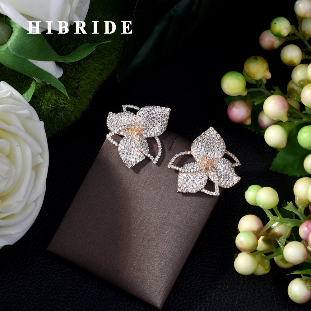 HIBRIDE эксклюзивные женские серьги-гвоздики с разноцветным цветком на удачу AAA CZ |
