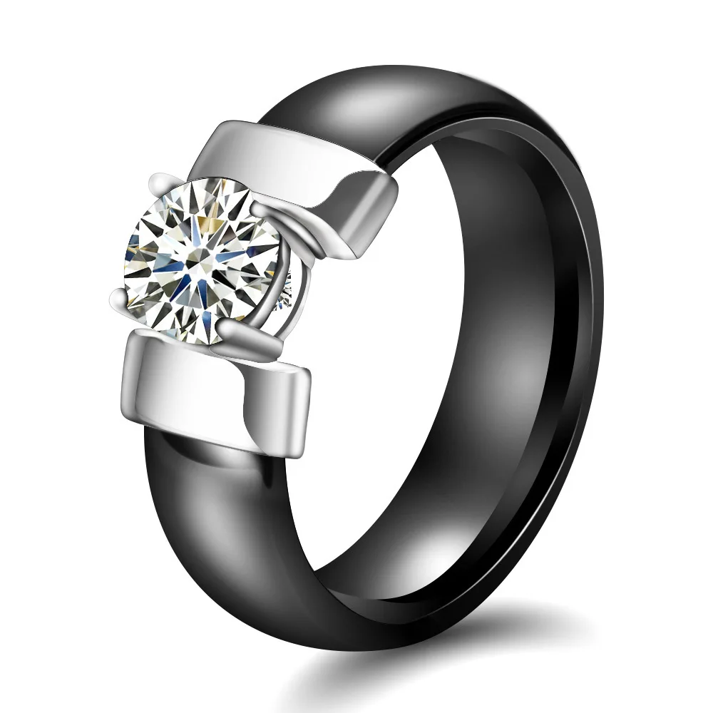 2018 New Pattern Ceramics Ring Black And White Crystal Stone Ring Allergy Love's Wedding Ring For Men And Women Couple