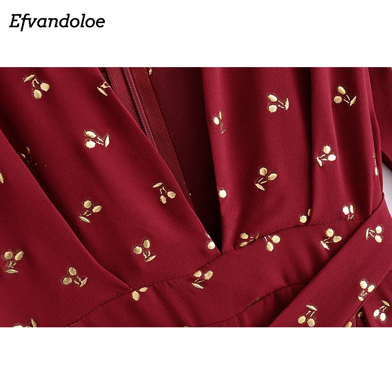 Женский комбинезон Efvandoloe красный с коротким рукавом и глубоким треугольным