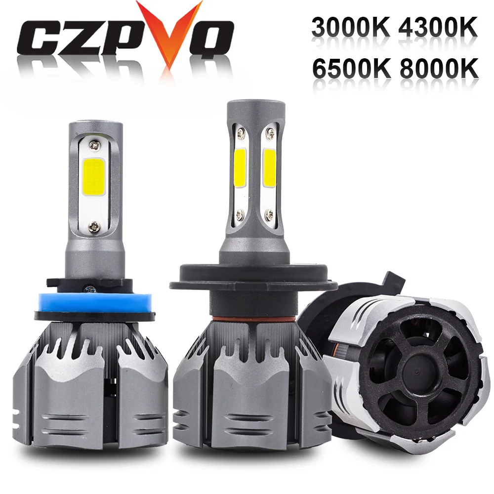 Czpvq H4 светодиодный H7 H11 3000K 4300K 6500K 8000K H8 H1 880 H3 9005 9006 автомобилей головной светильник лампочка Автомобильная Противо-Туманная светильник 60 Вт 9000LM светодиодный фары 12V