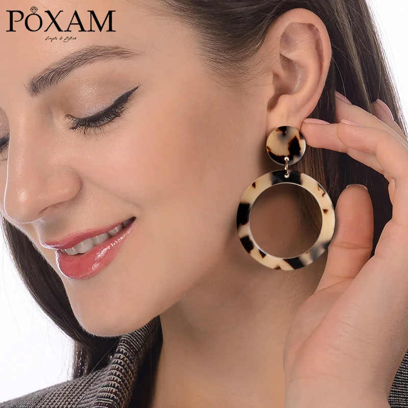 

POXAM Acrylic Big Round Statement Drop Earrings for Women Fashion Geometric Marbled Pattern Party Dangle Brincos Jewelry 2019