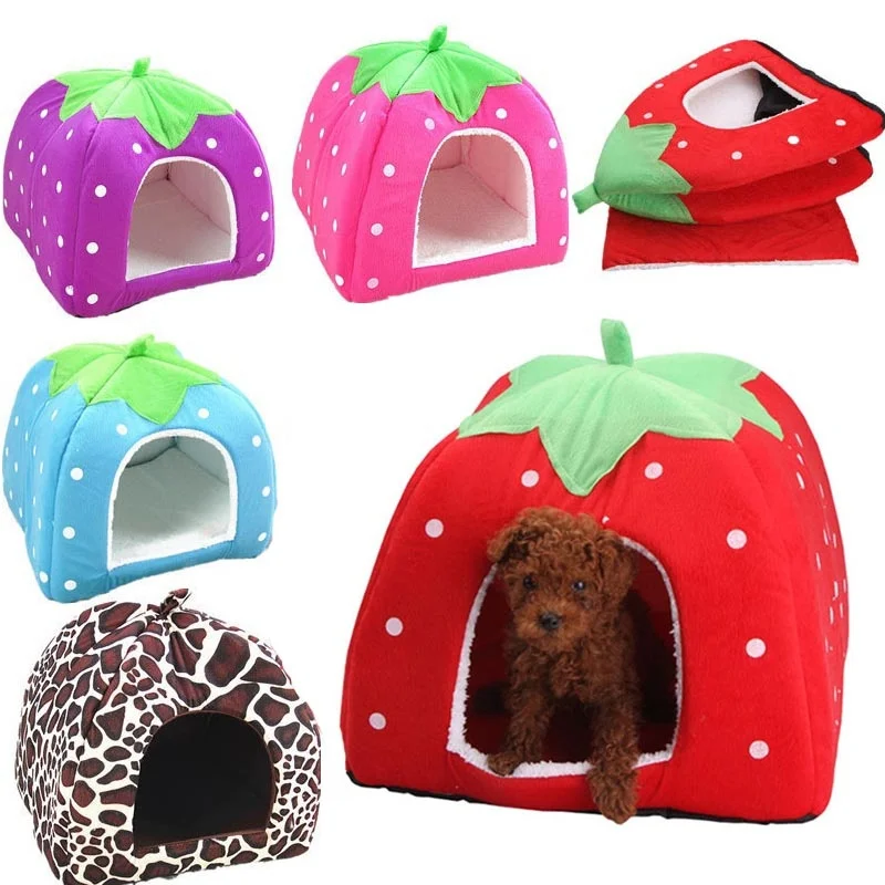 Strawberry Pet Kennel House Cats Puppy Dog Beds Kennels S/M/L/XL/XXL