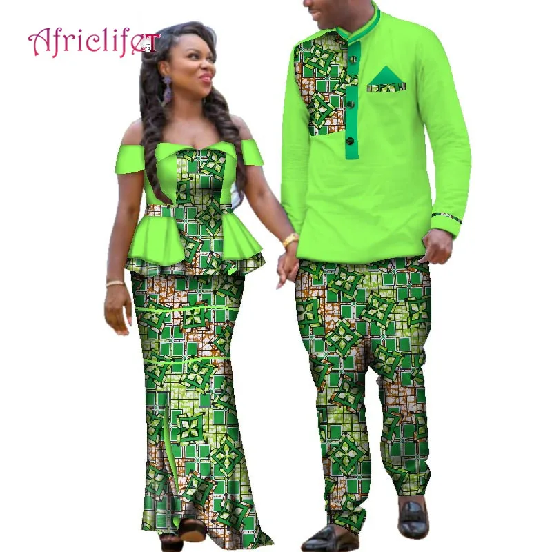 Низкая цена, африканская одежда для мужчин и женщин, Африканский Базен Riche, модный дизайн, одежда для пар, африканская одежда, костюмы размера плюс - Цвет: 12