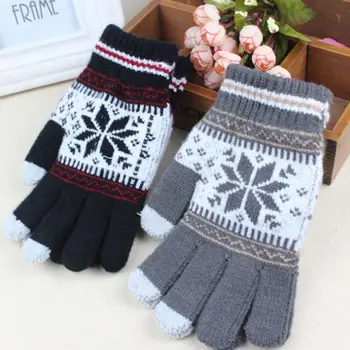 

Soft Winter Men Women Snow Printing Touch Screen Gloves Texting Capacitive Smartphone Knitted Gloves