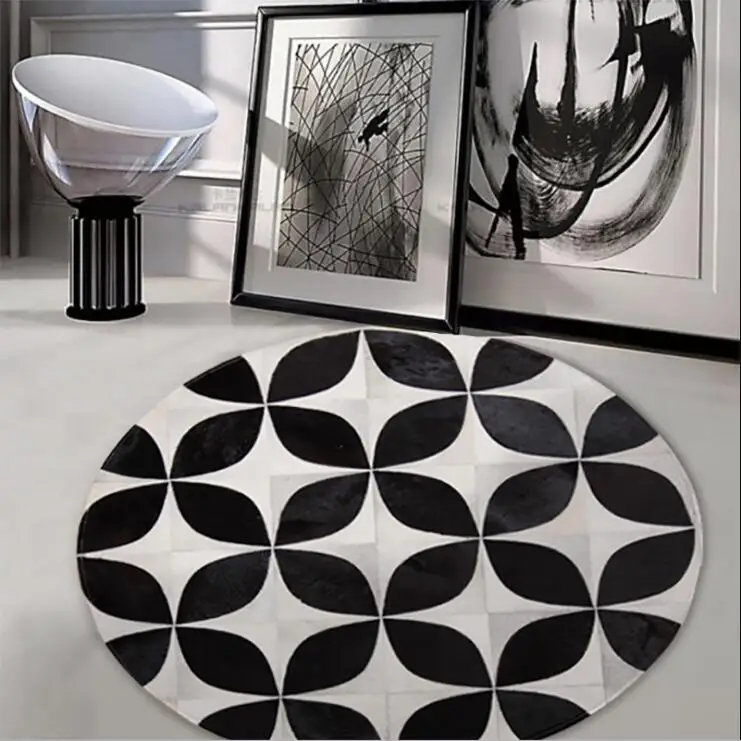 Роскошный ручной работы из воловьей кожи, 2 м, современный натуральный натуральная коровья кожа, круглый узор, декоративный коврик, коврик, кожаные коврики