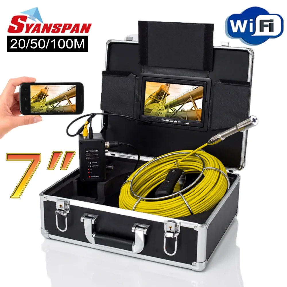 

SYANSPAN 7" Wireless WiFi 20/50/100M Pipe Inspection Video Camera,Drain Sewer Pipeline Industrial Endoscope support Android/IOS