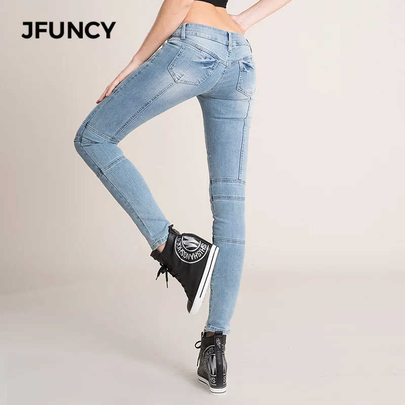 JFUNCY Skinny Pencil Jeans Women Slim Low Waist Elastic