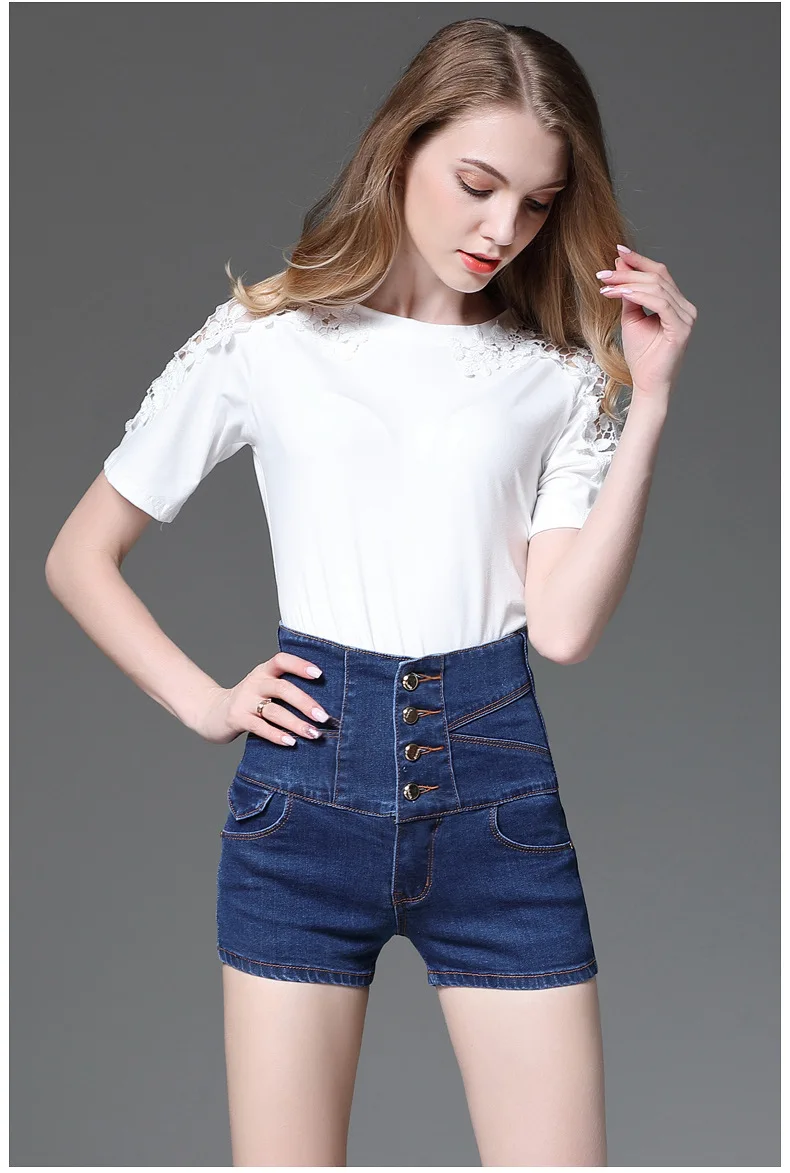 YGYEEG Джинсовые шорты Для женщин модная женская летняя с высокой талией Короткие джинсы пикантные шорты с карманами для Женская обувь, белый цвет черный