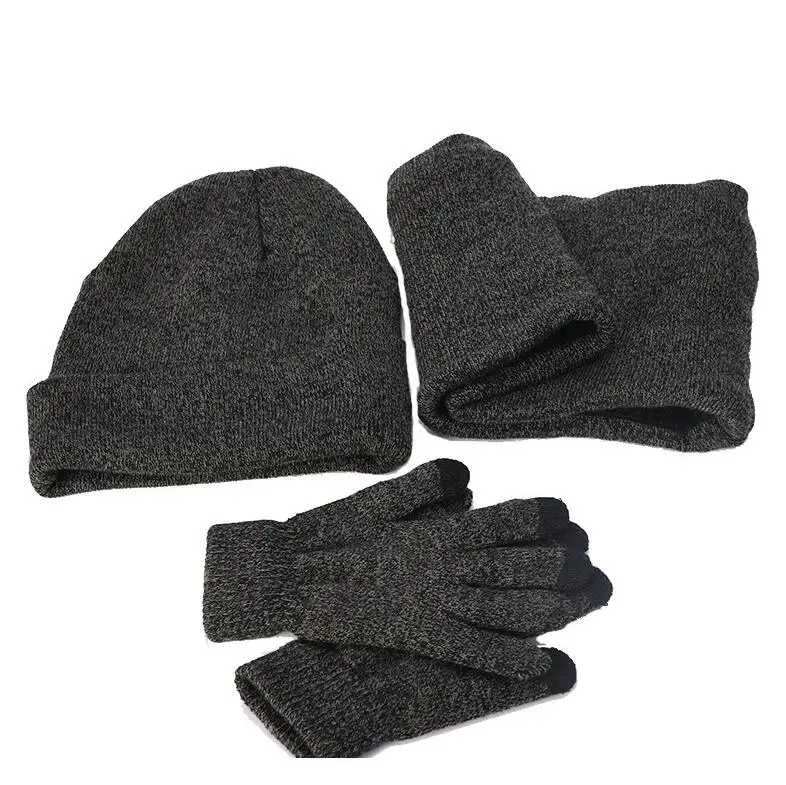 Warm 3 Pieces Set Winter Hats Scarf Touch screen Gloves For Women Men Thick Cotton Winter Set Female Male Beanie Scarf Gloves - Цвет: C05