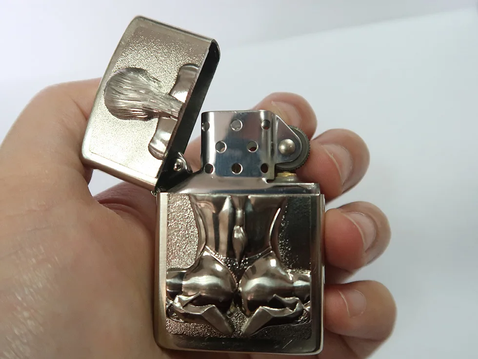 1 53 * 2.28in Сексуальная Серебряная Женская бензиновая керосиновая зажигалка