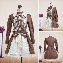 Kunden zu bestellen! V-1077 Braun Baumwolle vollen ärmeln Gothic Lolita Kleid schuluniform Halloween Cosplay Cocktailkleid