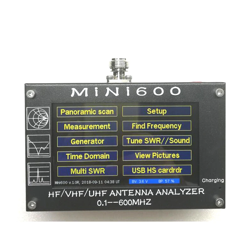 MINI600 4,3 дюймов ЖК-дисплей HF VHF UHF анализатор антенны 0,1-600 МГц измеритель коэффициента стоячей воды 1,0-1999 5V 1.5A для радио C6-007