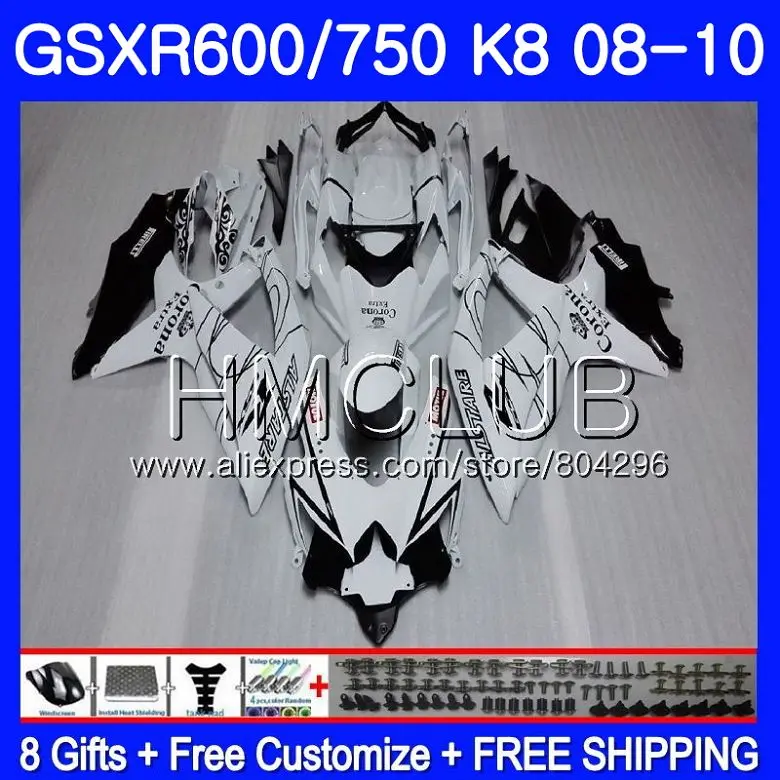 

Body For SUZUKI GSXR 600 GSXR 750 08 10 White CORONA GSXR600 08 09 10 6HM.13 GSX-R750 GSXR-600 K8 GSXR750 2008 2009 2010 Fairing
